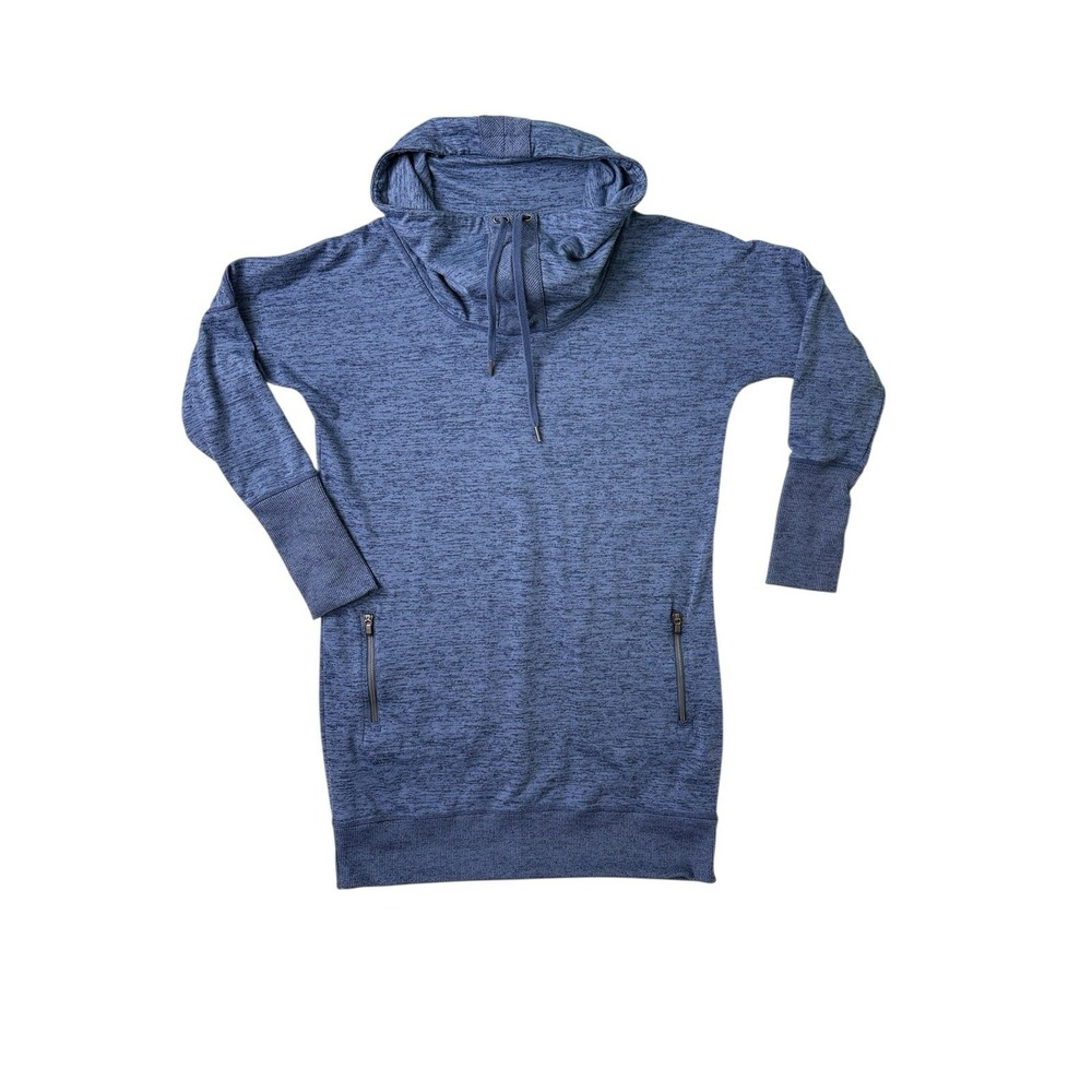 Athleta Sport It Dress Womens Large L Blue‎ Marled Techie Sweat Tunic Cowl Neck